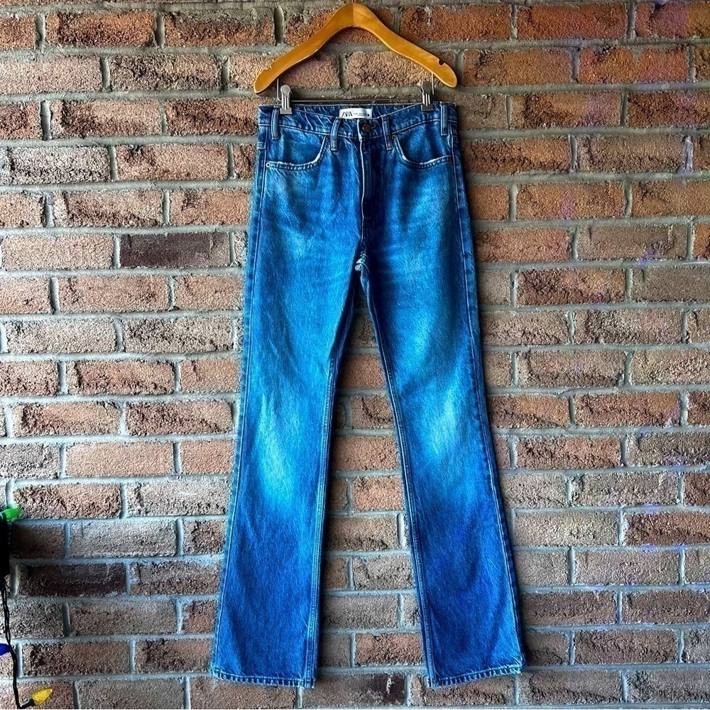 ZARA Vintage Flare Jeans High Rise Size 4 Tall Blue Denim - Picture 4 of 10